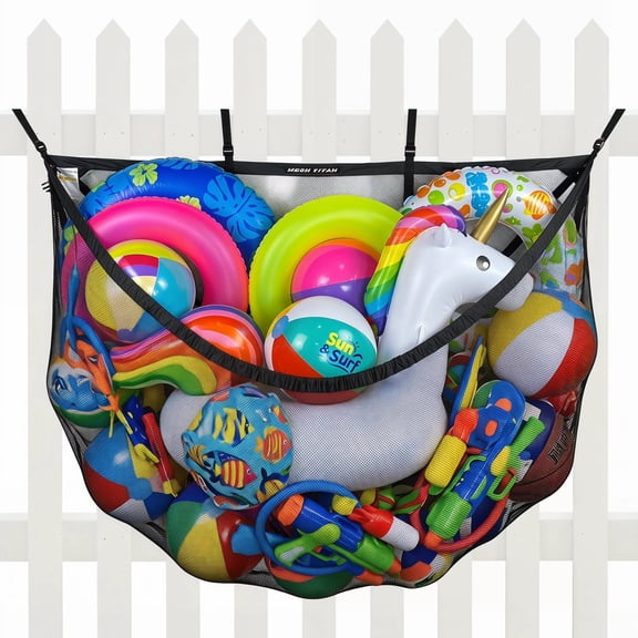 M Monoie Pool Toy Storage Net, 60" x 34" x 18" Large Outdoor Hanging Organizer Pouch for Inflatable Pool Floats, Balls, Swim Rings, Rafts, Water Noodles, Black