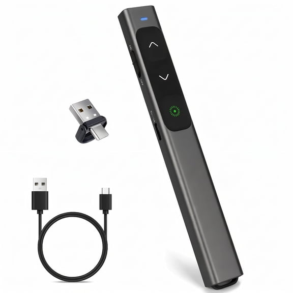 M Monoie Wireless Presenter, Class 2 Green Laser (≤1mW), 2‑In‑1 USB‑A/USB‑C Receiver, Supports Hyperlinks, Gray