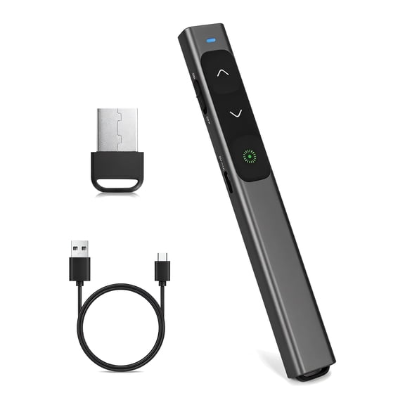 M Monoie Wireless Presenter, equipped with a Class 2 laser (1mW), green laser, suitable for various slide presentations, supports hyperlinks, (USB-A wireless receiver) (gray)