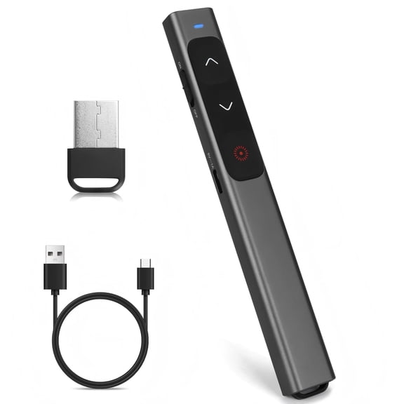 M Monoie Wireless Presenter, equipped with a Class 2 laser (≤1mW), red laser, suitable for various slide presentations, supports hyperlinks, (USB-A wireless receiver) (gray)