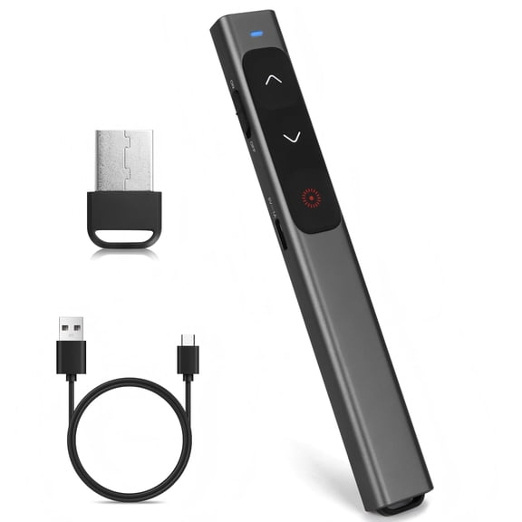 M Monoie Wireless Presenter, equipped with a Class 2 laser (1mW), red laser, suitable for various slide presentations, supports hyperlinks, (USB-A wireless receiver) (gray)