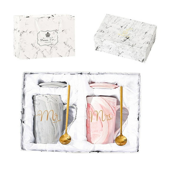 M And Ms Coffee Mugs Wedding Gifts For Bride And Groom Gifts For Bridal Shower Engagement Married Couples Anniversary And Wedding Ceramic Cups 12.7Oz Grey With Gift & Bag Glass&Bottle Home Decor