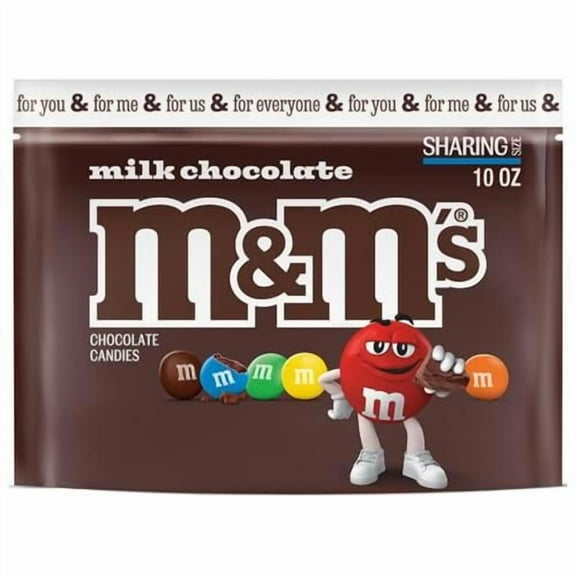 M&Ms Milk Chocolate Candy, Sharing Size, 10 Oz Resealable Bag - Pack of 2