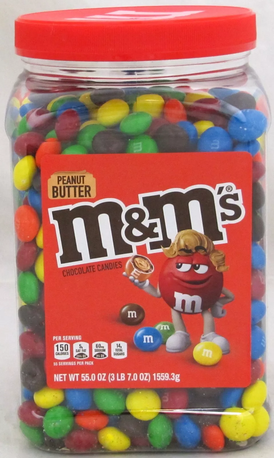M&Ms Peanut Butter Candy 55 oz Jar M&M's M & M Chocolate Candies Tub Bulk 3.43LB