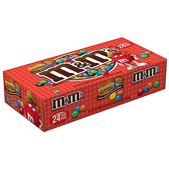 M&Ms Peanut Butter Chocolate Candy, Singles Size, 1.63-Ounce 24-Count Box