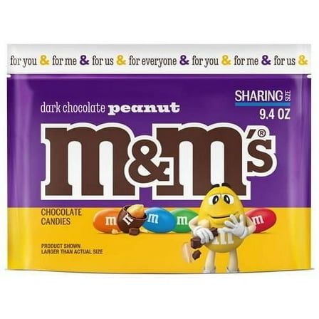 M&Ms Peanut Dark Chocolate Candy, Sharing Size, 9.4 Oz Resealable Bag - Pack of 2