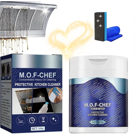 M.O.F-CHEF Cleaner Powder, Mof Chef Cleaning Powder, Professional Mof Chef Protective Kitchen Cleaner Powder, Heavy Oil Stain Powder Cleaner, Fresh Smell, No Damage to The Surface