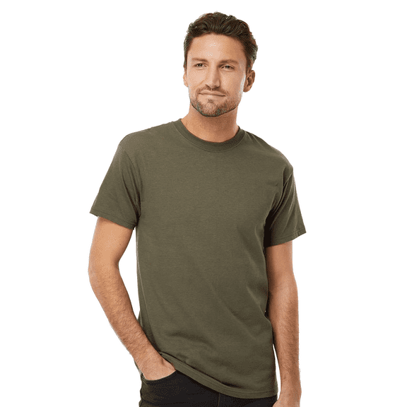 M&O Gold Soft Touch T-Shirt for Men, 100% Cotton Short Sleeve Taped Neck Military Green Tee, M