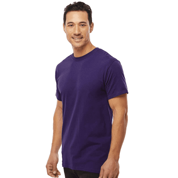 M&O Gold Soft Touch T-Shirt for Men, 100% Cotton Short Sleeve Taped Neck Purple Tee, M