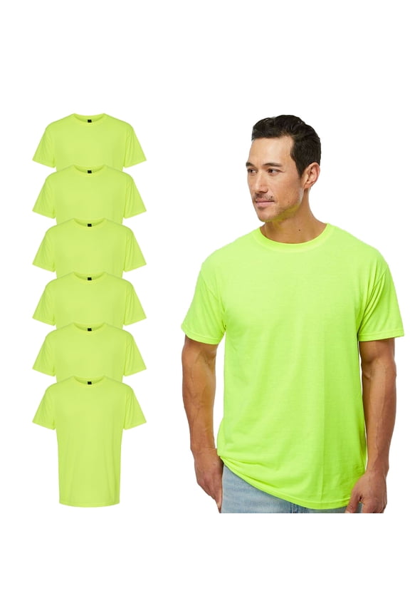 Hi-Vis Safety Green Work Tee for Men, 6-Pack, S-3XL, Soft Touch Short Sleeve Crew Neck Shirt