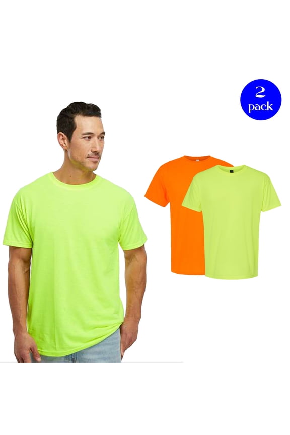 Hi-Vis Short Sleeve Safety T-Shirt, 2-Pack Construction Work Shirt Safety Mix Crewneck Tee, L