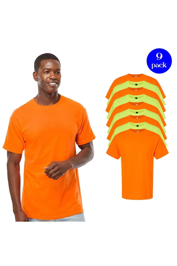 Hi-Vis Short Sleeve T-Shirt for Men, Assorted Color 9 Pack Safety Shirt High Visibility Tee, M