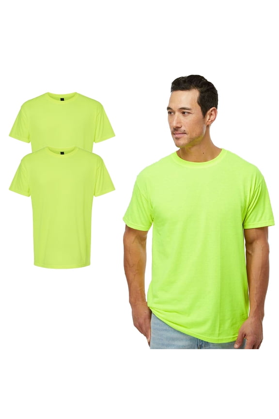 Men’s Crew Neck Hi Vis Safety Green T-Shirt, 2-Pack, S-3XL, Soft Touch Short Sleeve Work Tee
