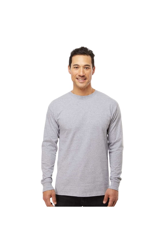 Men’s Gold Soft Touch Long Sleeve T-Shirt 100% Preshrunk Cotton Standard Fit Casual Tee (Athletic-Grey, 3XL)