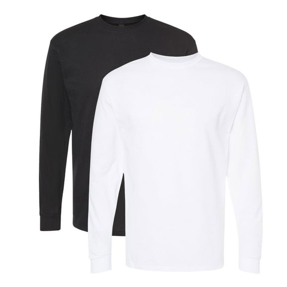 M&O Men’s Gold Soft Touch Long Sleeve T-Shirt 100% Preshrunk Cotton Standard Fit Casual Tee (Black+White-2PCS, L)