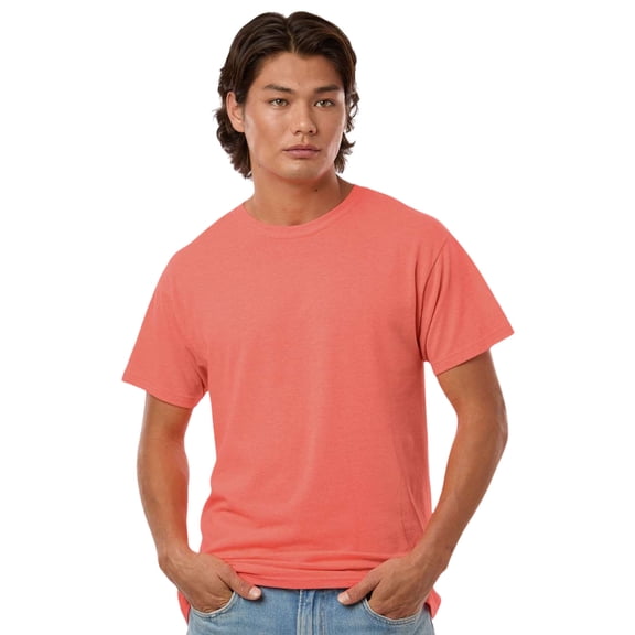 M&O Men's Gold Soft Touch Short Sleeve T-Shirt Cotton Jersey Tees (Heather Coral, M)