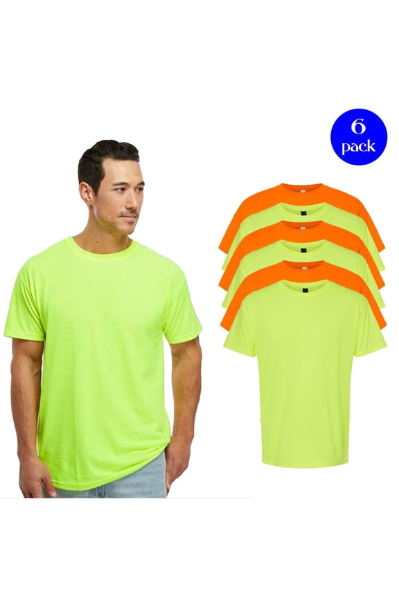 Men's Gold Soft Touch T-Shirt, Hi Vis Casual Work Shirt, Safety Orange and Green Tee, Pack of 6 Size 3XL