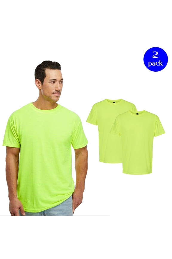 Men's Gold Soft Touch T-Shirt, Hi Vis Cotton Casual Work Shirt, Safety Green Tee, 2 Pack, Size S