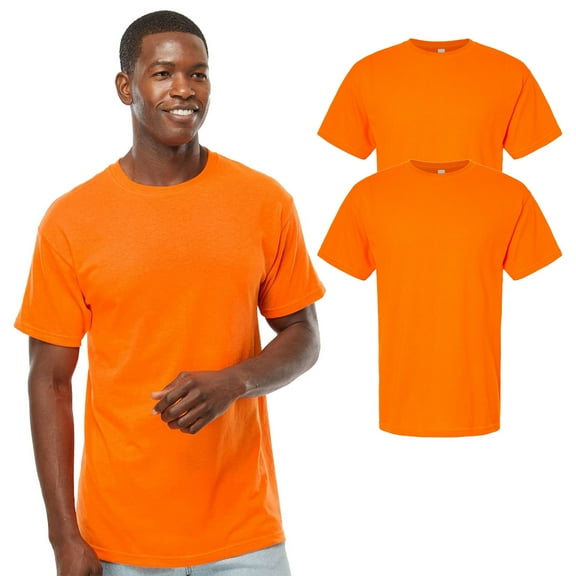 M&O Men’s Hi-Vis Safety Orange Work Shirt 2 Pack S-3XL, Soft Touch Short Sleeve Crew Neck Work Tee