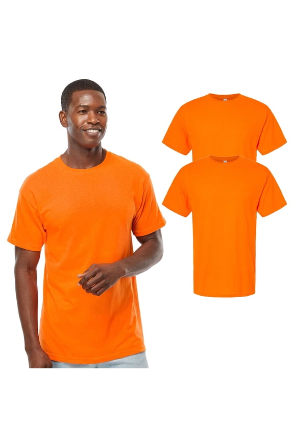 Men’s Hi-Vis Safety Orange Work Shirt 2 Pack S-3XL, Soft Touch Short Sleeve Crew Neck Work Tee