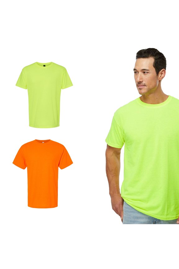 Men’s Hi Vis Safety Tee, Gold Soft Touch Workwear T-Shirt, Green & Orange, Pack 2, 3XL