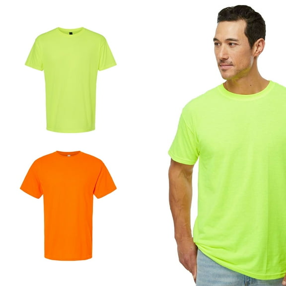 M&O Men’s Hi Vis Safety Tee, Gold Soft Touch Workwear T-Shirt, Green & Orange, Pack 2, S