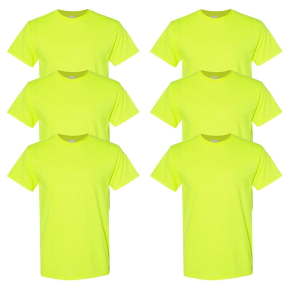 M&O Men's High Visibility Safety T-Shirt 50/50 Cotton/Polyester Hi Vis Reflective Work Tee (Safety-Green 6 Pack, S)