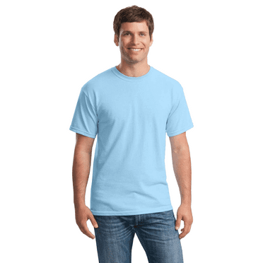 M&O Men’s Short Sleeve T-Shirt - Light Blue, Gold Soft Touch Crew Neck Tee, Solid Tee, L
