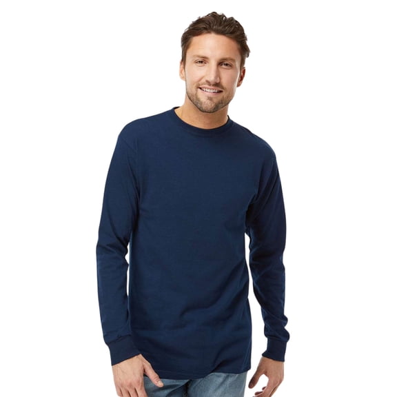M&O Unisex Gold Soft Touch Long Sleeve T-Shirt Crewneck Tee Shirts (Deep Navy, L)