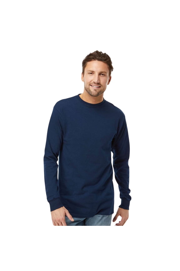 Unisex Gold Soft Touch Long Sleeve T-Shirt Crewneck Tee Shirts (Deep Navy, S)