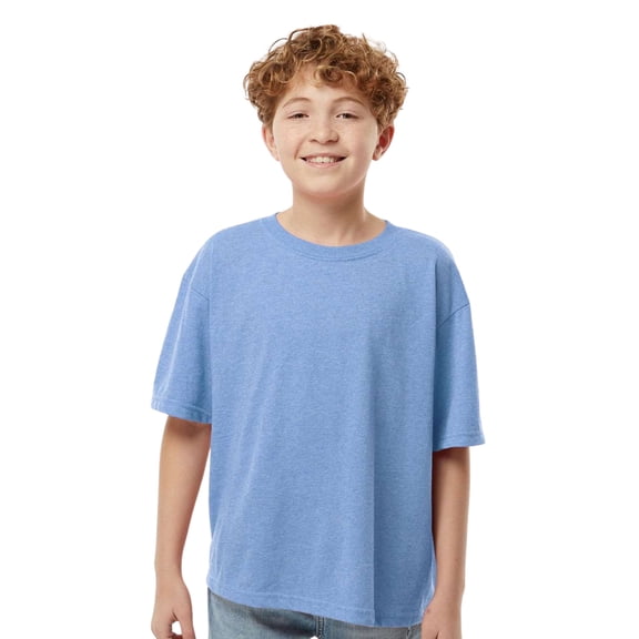 M&O Youth Gold Soft Touch T-Shirt Craft and DIY Short Sleeve Crewneck Tees (Light Blue Heather, M)