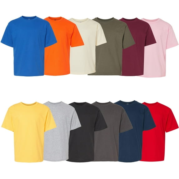 M&O - Youth T-Shirts, Soft Touch Assorted Colors, Short Sleeve Tee | 100% Preshrunk Cotton, 5 oz | Pack- 12, Size: S