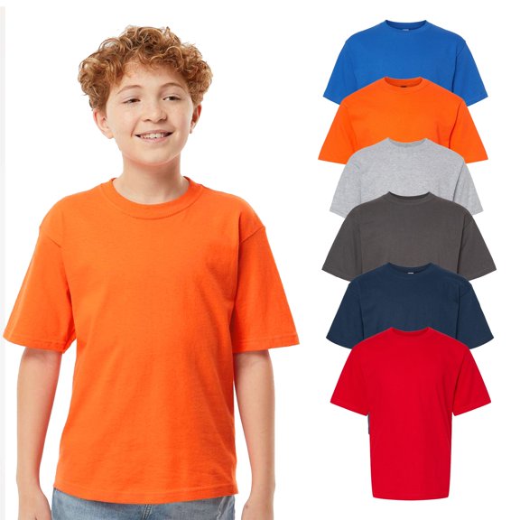 M&O - Youth T-Shirts, Soft Touch Assorted Colors, Short Sleeve Tee | 100% Preshrunk Cotton, 5 oz | Pack- 6, Size: L