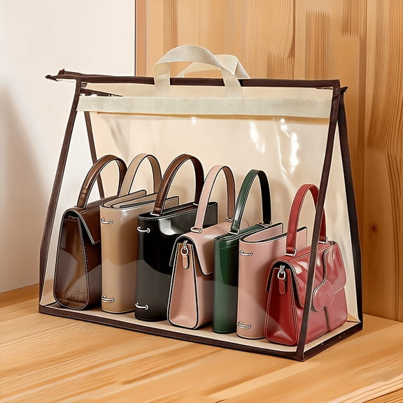 M Off-White Clear PVC Handheld Storage Bag, Extra Large Figfey Zipper Tote Organizer with Carry Handles, Dustproof & Moistureproof Cosmetic & Handbag Storage Pouch for Purses, Wallets, Documents, Id