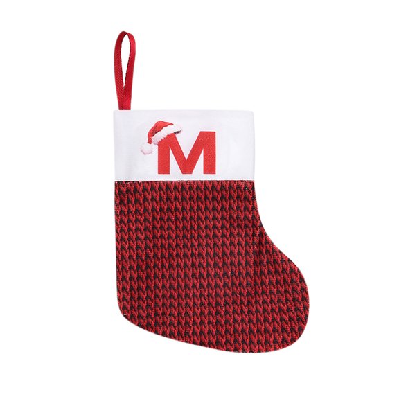 M Oversized Festive Stocking With Alphabet Charms Hanging Decor For Children Gift Sack Home And Hotel Decor