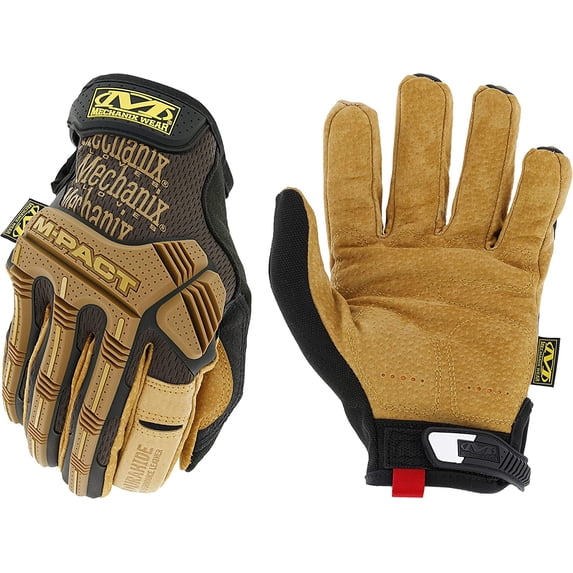 M-Pact Leather Gloves - Leather Impact-Resistant Work Gloves for Hand Support - Breathable Design - Shock Absorbing - Machine Washable - Brown/Black - Medium