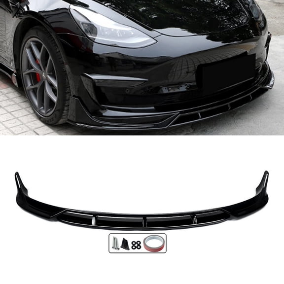 M Performance Style Front Bumper Lip Splitter Gloss Black For 2017-2023 Tesla Model 3