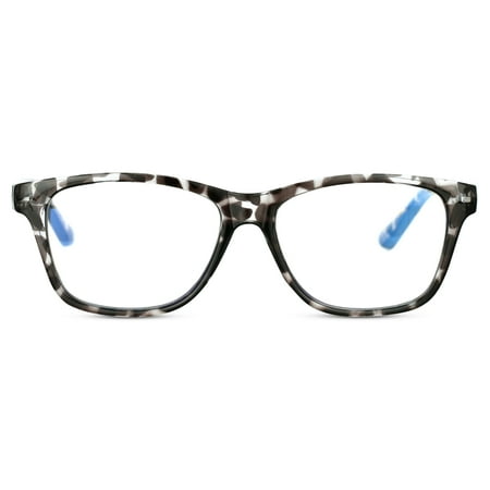M+ Plano Blue Light Lens Injection Womens Frames, Ellie, Grey Tortoise, 53.0 - 15.0 - 132, with Case