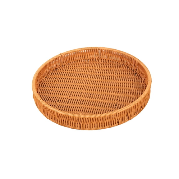 M Plastic Imitation Rattan Woven Storage Basket With Durable Flexible Material, Round Delicate Edges And Traditional Weave For Fruit Vegetable And Snack Tray