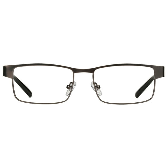 M+ Mens Rectangular Flat Metal Reading Glasses Gun 1.50 Birch in Gunmetal with Classic Black Temples