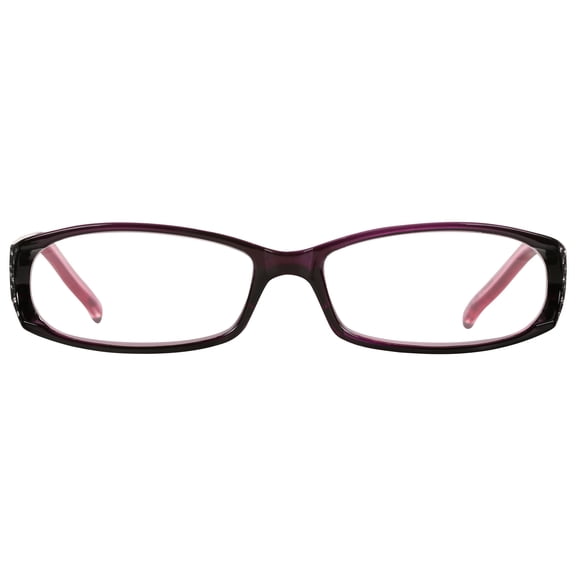 M+ Womens Rectangular Plastic Reading Glasses 1.75 Amber in Purple with Rhinestones
