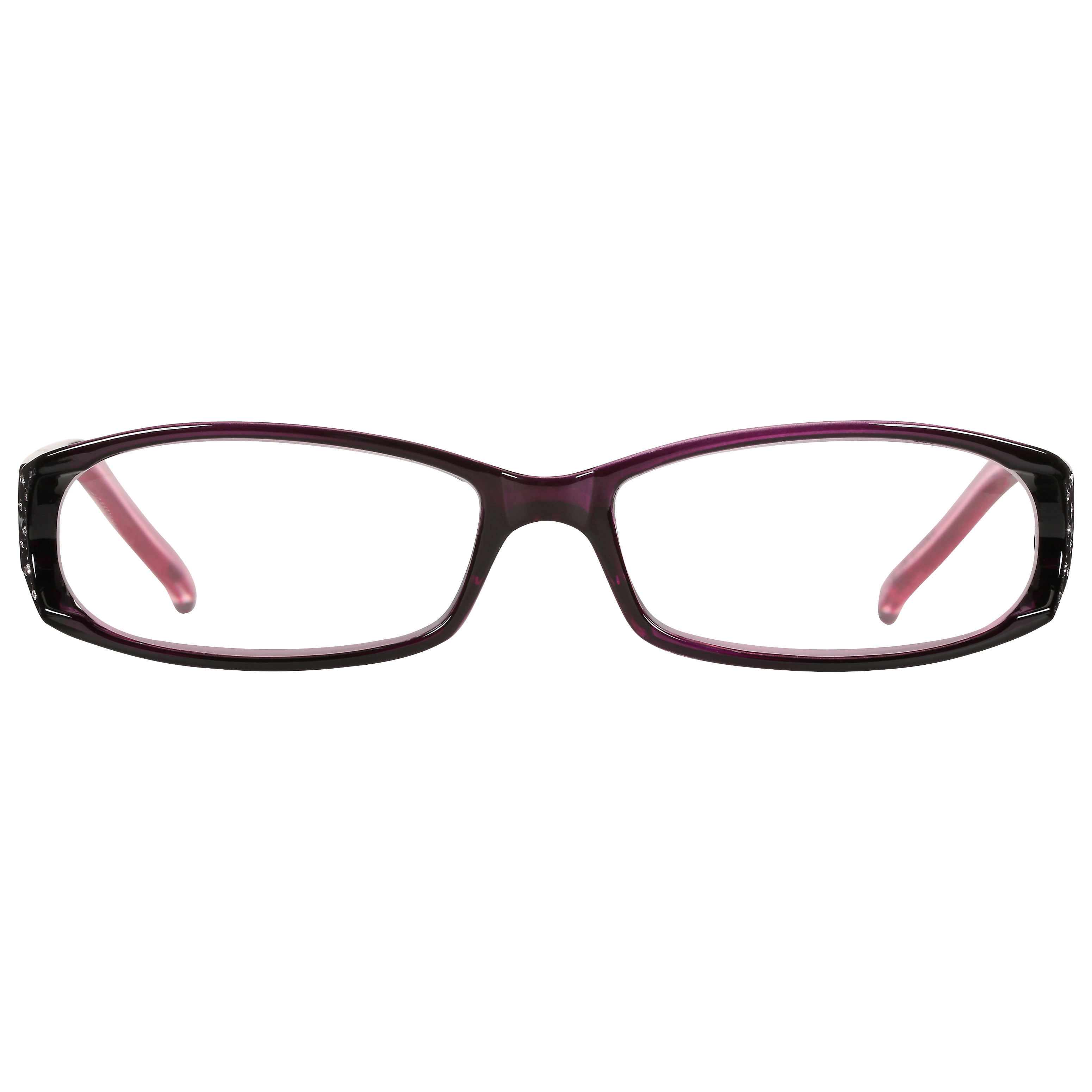 M+ Glasses M+ Readers Womens Spring Hinge Plastic Reading Glasses Purp 2.00 Amber in Purple with Rhinestones