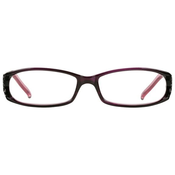 M+ Womens Rectangular Plastic Reading Glasses 2.00 Amber in Purple with Rhinestones