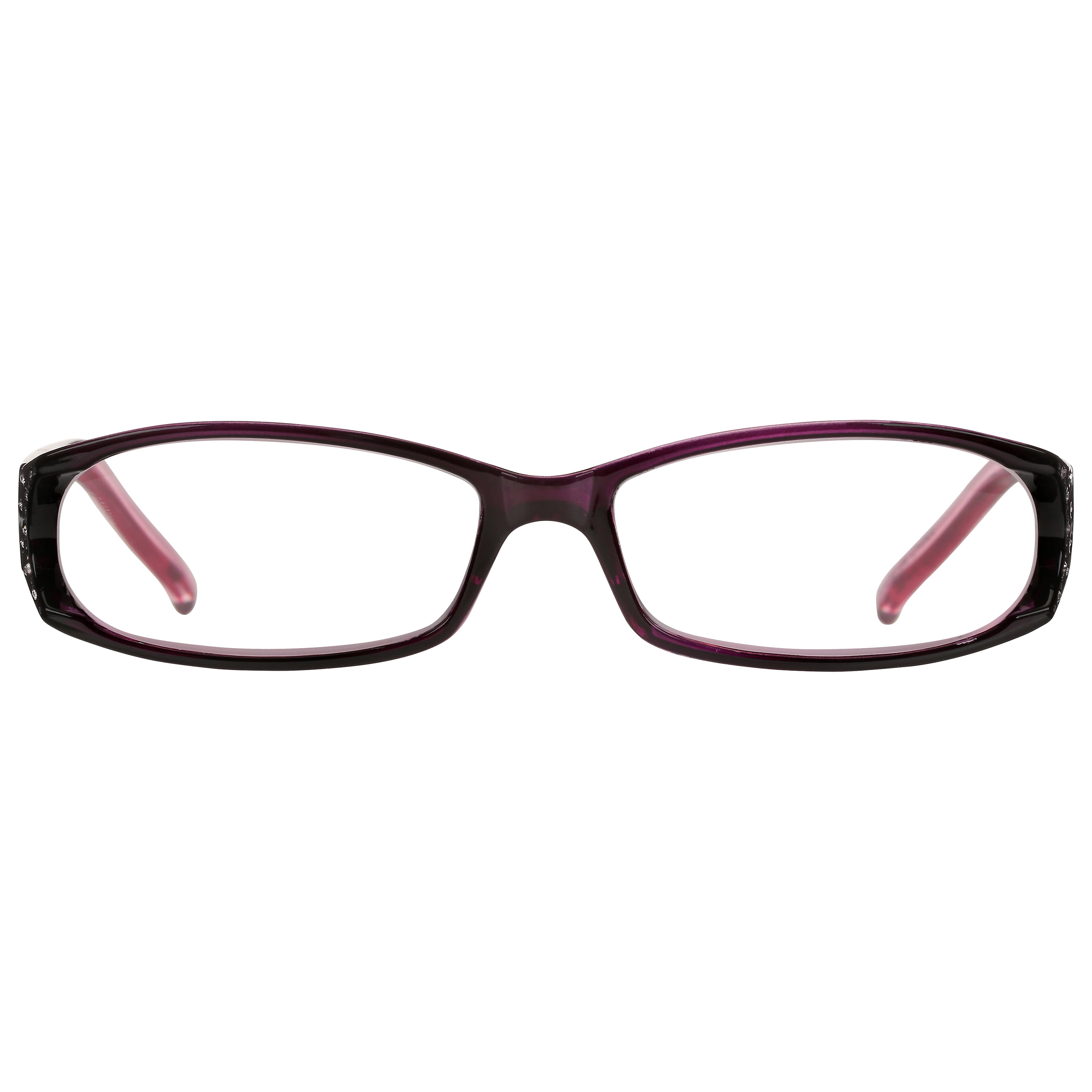 M+ Womens Rectangular Plastic Reading Glasses 2.50 Amber in Purple with Rhinestones