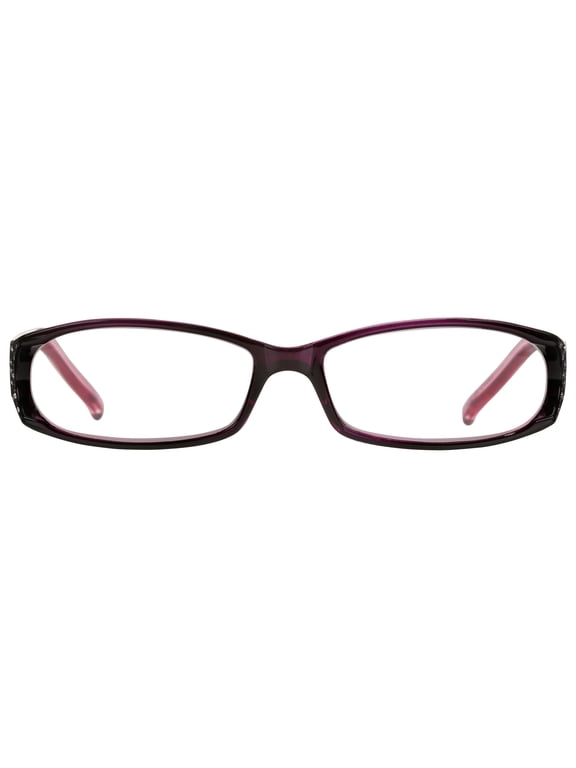 M+ Womens Rectangular Plastic Reading Glasses 2.50 Amber in Purple with Rhinestones