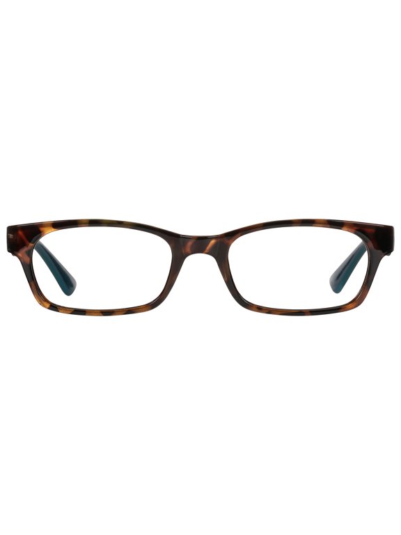M+ Womens Rectangular Plastic Reading Glasses 3.00 Colleen in Tortoise with Teal Inner Color