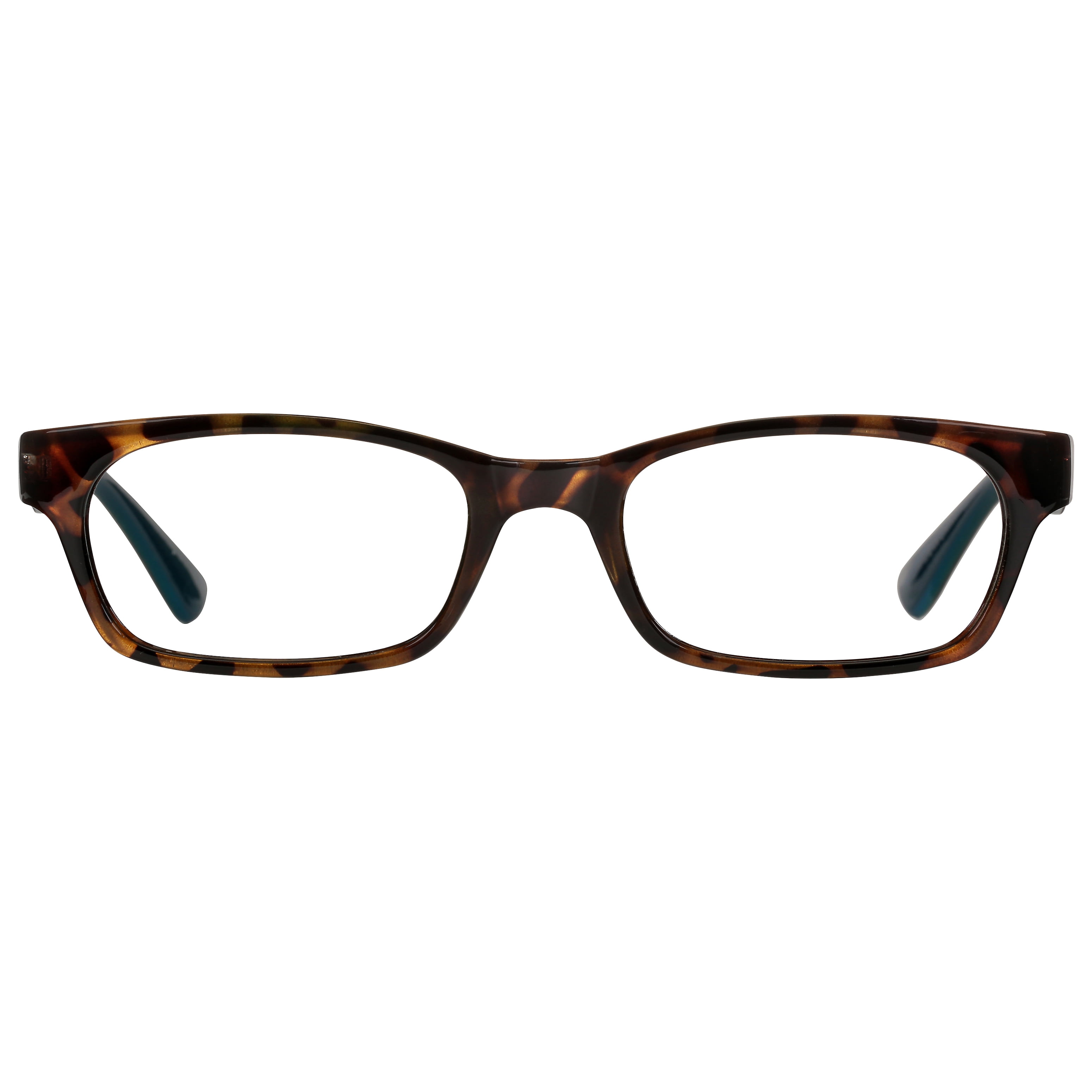 M+ Womens Rectangular Plastic Reading Glasses 3.25 Colleen in Tortoise with Teal Inner Color