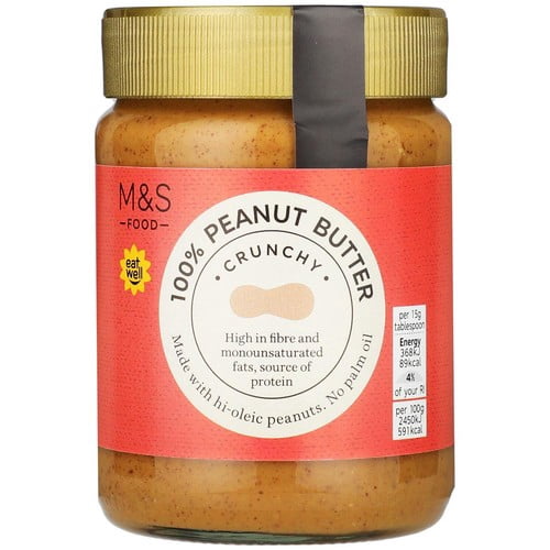 M&S 100% Crunchy Peanut Butter 340g, British Import (Pack of 2)