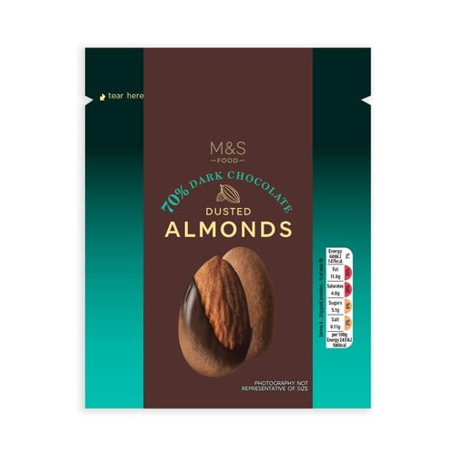 M&S 70% Dark Chocolate Cocoa Dusted Almonds 100g, British Import (Pack of 3)