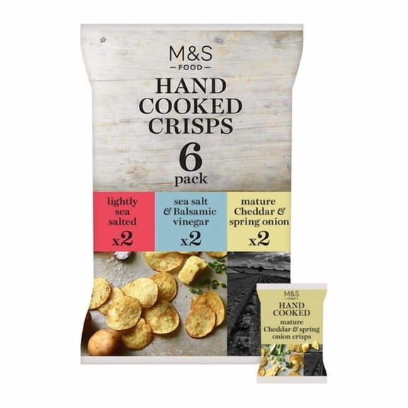 M&S Assorted Hand Cooked Crisps Multipack 6 x 30g, British Import (Pack of 3)